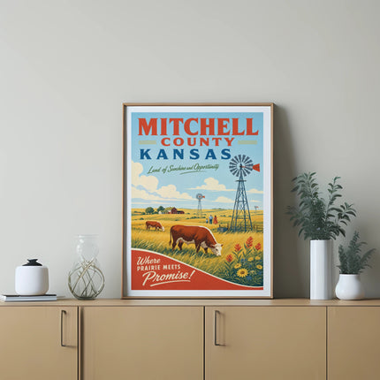 Mitchell County Kansas land of sunshine and opportunity poster.
