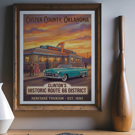 Poster of Sunset Diner, Clinton's Historic Route 66 District, Custer County, Oklahoma.