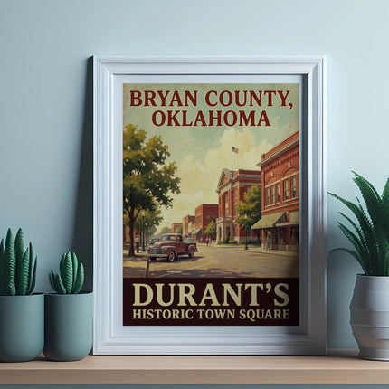 Bryan County, Oklahoma, Durant's Historic Town Square vintage poster with classic truck.