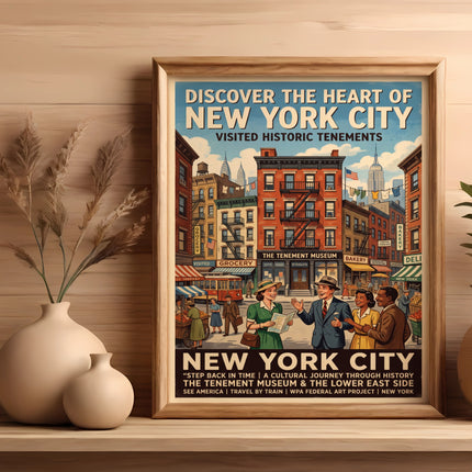 Vintage poster for New York City's Tenement Museum and Lower East Side.