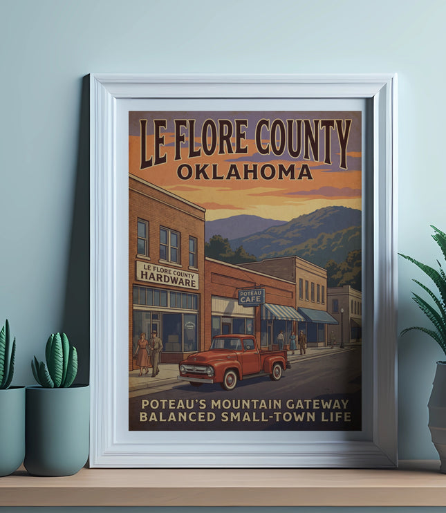 Le Flore County Oklahoma vintage poster: Poteau's Mountain Gateway.