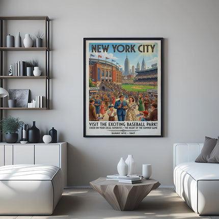 New York City vintage baseball park poster with Yankees Stadium.