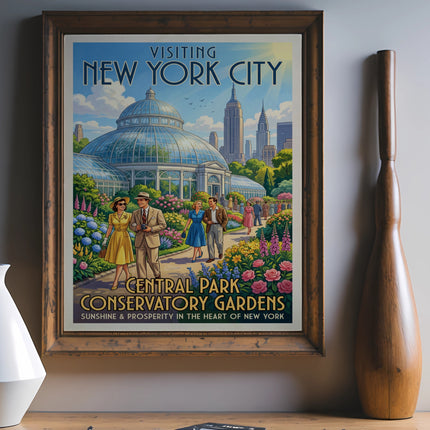 Vintage poster of Conservatory Gardens in Central Park, New York City.