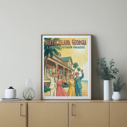 Jekyll Island, Georgia, a sunny southern paradise vintage travel poster.
