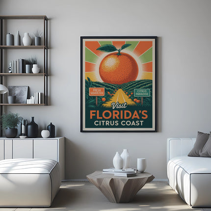 Florida's Citrus Paradise vintage travel poster with orange and sun.