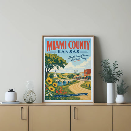 Miami County, Kansas, Small Town Charm, Big Living vintage travel poster.