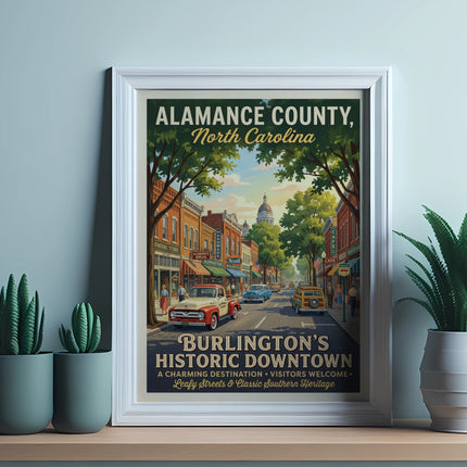 Poster of Burlington's Historic Downtown, Alamance County, North Carolina.