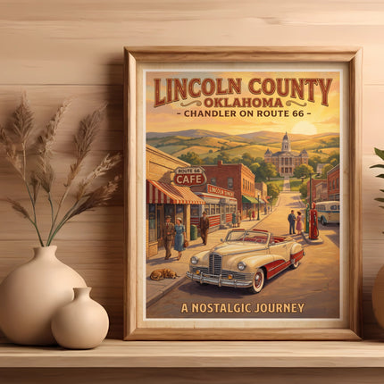 Lincoln County, Oklahoma, Chandler on Route 66 nostalgic journey vintage poster.