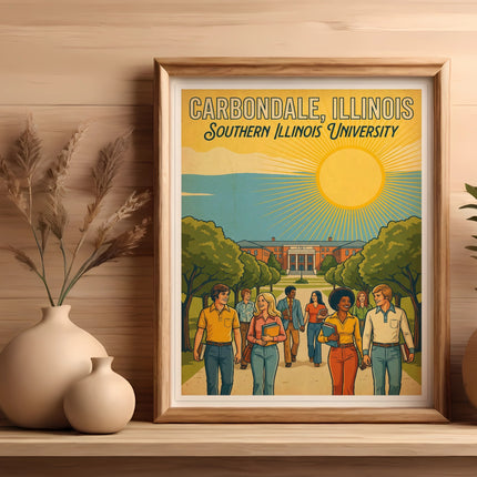 Framed poster with Southern Illinois University artwork and "Carbondale, Illinois" text.