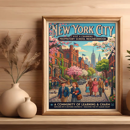 New York City poster with students in front of St. Mark's Academy.