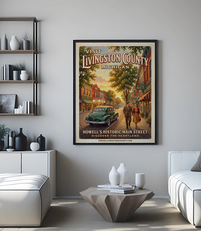 Vintage style poster for Howell's Historic Main Street, Livingston County, Michigan.