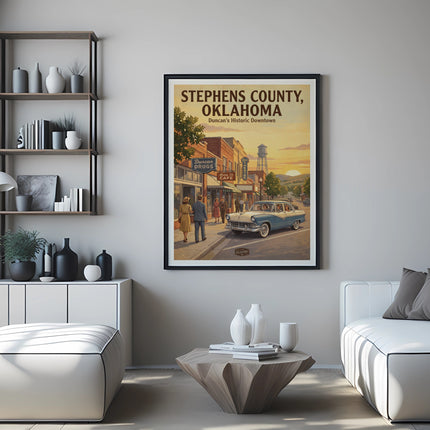Vintage poster of Stephens County, Oklahoma, Duncan's Historic Downtown.