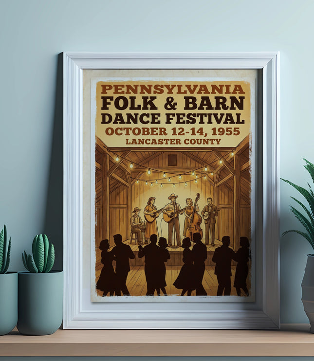 Poster for Pennsylvania Folk & Barn Dance Festival, October 12-14, 1955, Lancaster County.