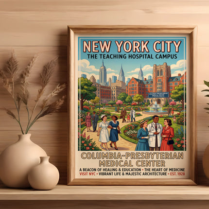 New York City Teaching Hospital Campus poster with Columbia-Presbyterian Medical Center.