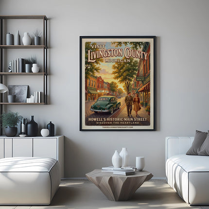 Vintage poster of Howell's Historic Main Street, Livingston County, Michigan.