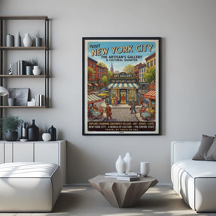 Vintage "Visit New York City" poster for Artisan's Gallery, Greenwich Village.