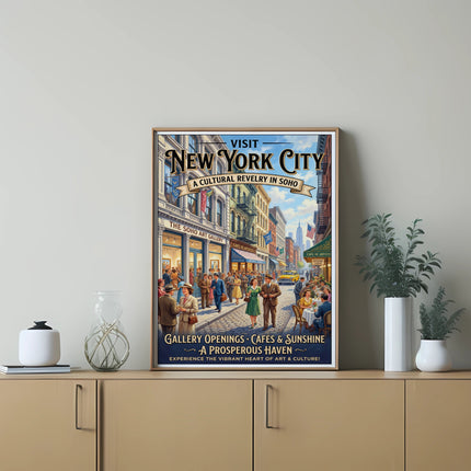 New York City vintage poster for Soho art galleries and cafes.