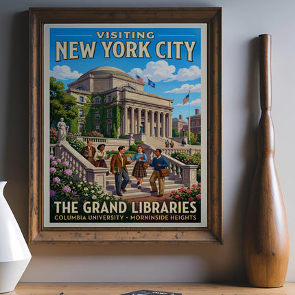 Vintage travel poster for Columbia University's Low Memorial Library in New York City.