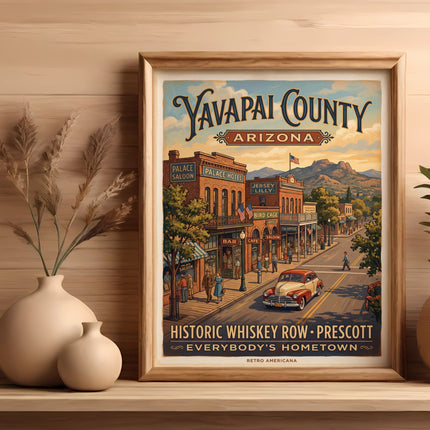 Yavapai County Arizona art with historic Whiskey Row and Prescott text.