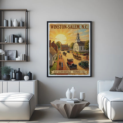 Winston-Salem, N.C. Old Salem Heritage Founded 1766 vintage poster.
