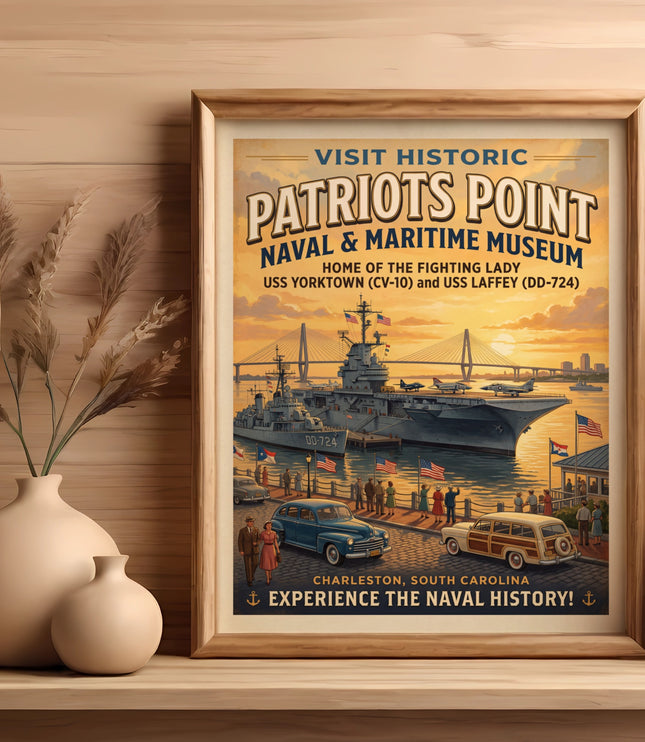 Patriots Point Naval and Maritime Museum poster with USS Yorktown and USS Laffey.