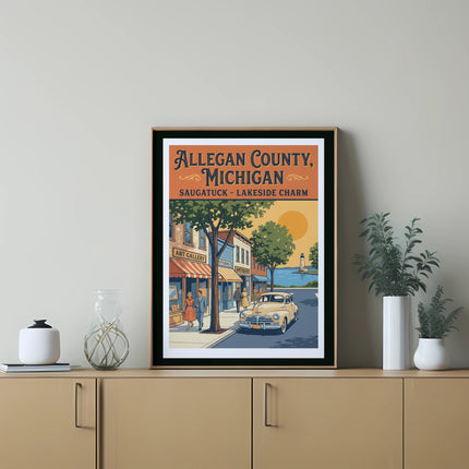 Allegan County, Michigan Saugatuck Lakeside Charm vintage travel poster art.