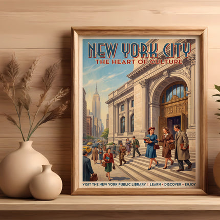 Vintage New York City poster advertising the Public Library.