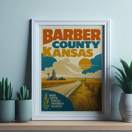Barber County Kansas vintage travel poster with text.