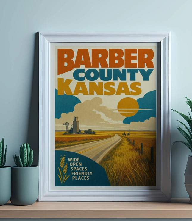 Barber County Kansas vintage travel poster with text.