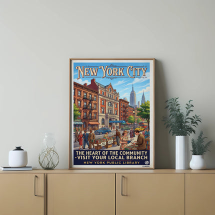 New York City Public Library poster featuring "The Heart of the Community."