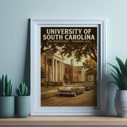 University of South Carolina, The Horseshoe, Founded 1801, with vintage cars.