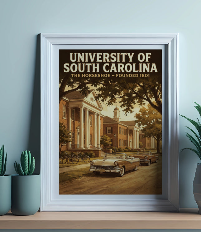 University of South Carolina, The Horseshoe, Founded 1801, with vintage cars.