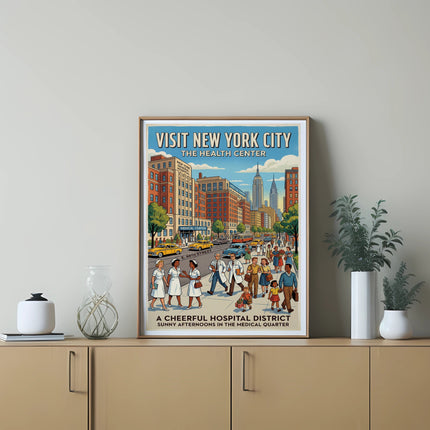 Vintage poster of Visit New York City The Health Center on E 68th Street.