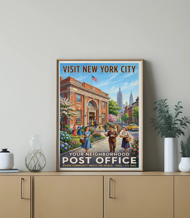 Poster of Washington Square Post Office, New York City, with text: Visit New York City.