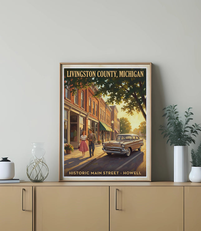 Vintage poster of Livingston County, Michigan, Historic Main Street - Howell.
