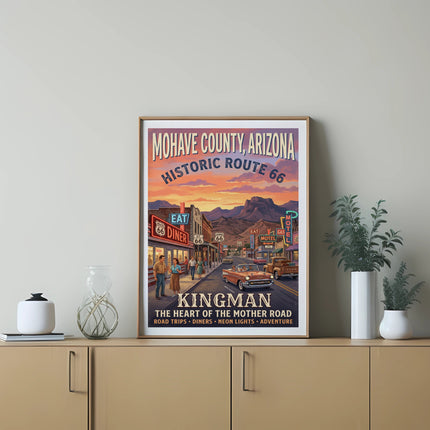 Vintage poster of Mohave County, Arizona, Historic Route 66 in Kingman.