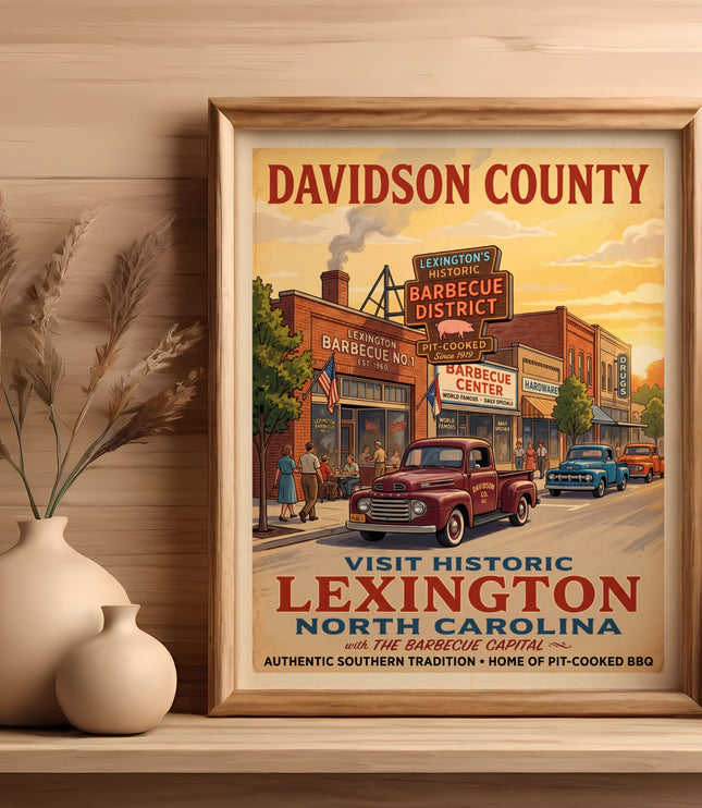 Davidson County, Lexington North Carolina historic barbecue district travel poster.