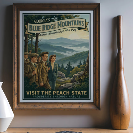 Georgia Blue Ridge Mountains scenic poster with couple visiting the Peach State.