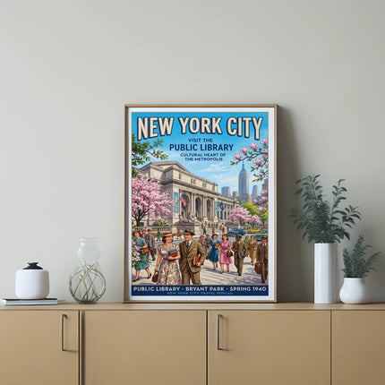 New York City Public Library vintage travel poster, Spring 1940.