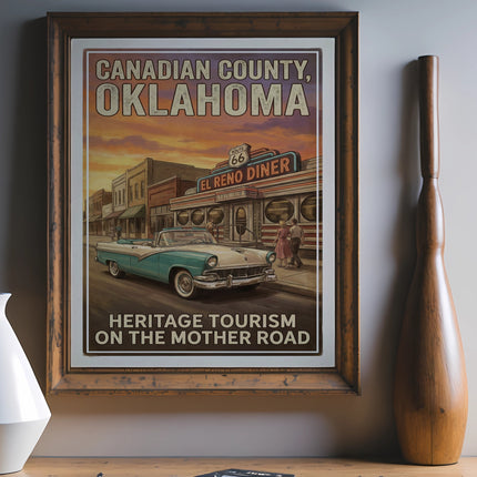 Poster featuring Canadian County, Oklahoma, El Reno Diner, and a classic car.