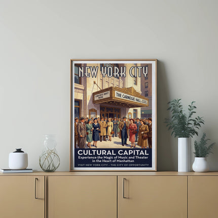 New York City Carnegie Hall poster advertising cultural capital and performances.