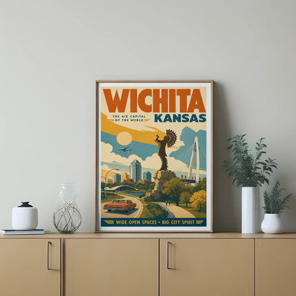 Wichita, Kansas, the Air Capital of the World, vintage travel poster art.
