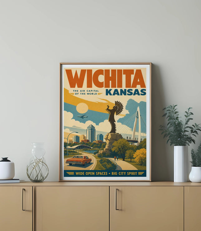 Wichita, Kansas, the Air Capital of the World, vintage travel poster art.