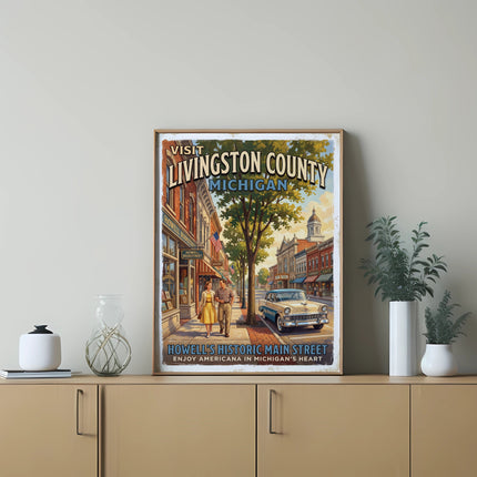 Visit Livingston County, Michigan: Howell's Historic Main Street vintage travel poster.
