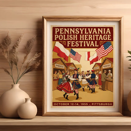 Pennsylvania Polish Heritage Festival poster October 12-14, 1955 Pittsburgh.