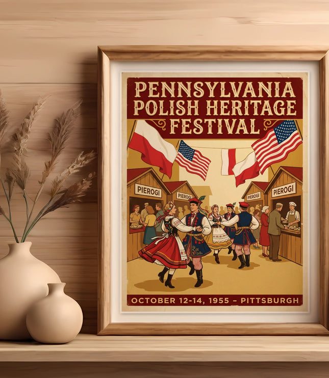 Pennsylvania Polish Heritage Festival poster October 12-14, 1955 Pittsburgh.