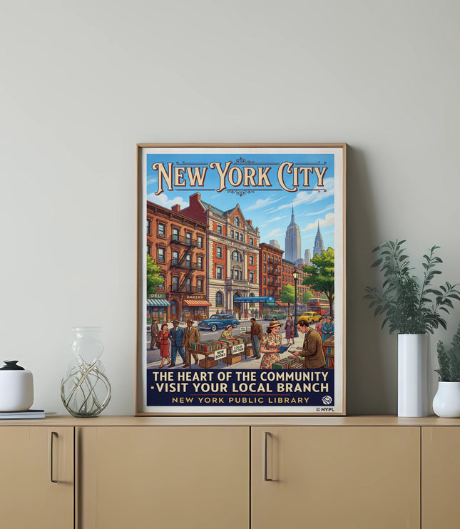 New York City poster: "The Heart of the Community - Visit Your Local Branch".