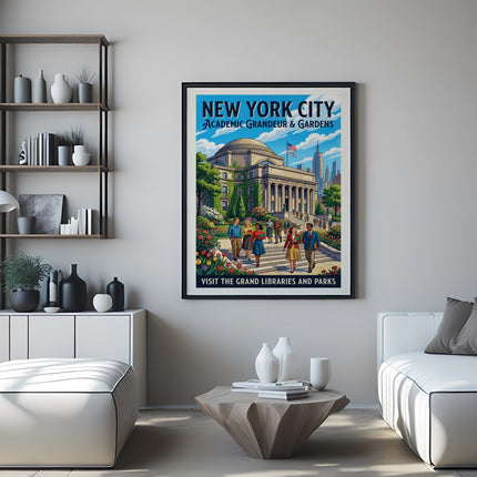 New York City academic buildings and gardens poster.