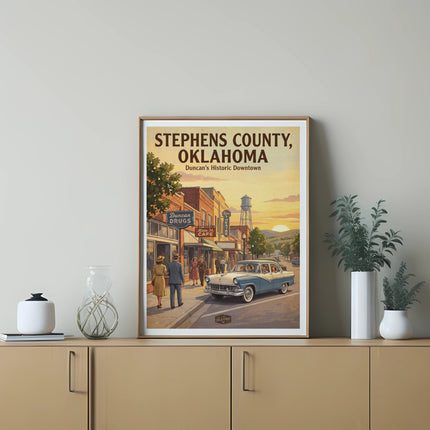 Stephens County, Oklahoma Duncan's Historic Downtown vintage travel poster.