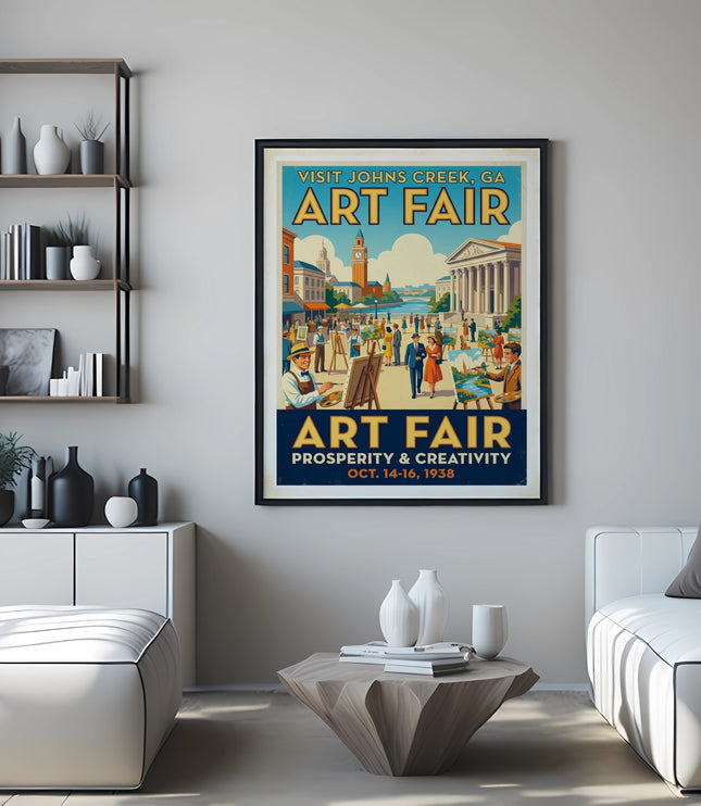 Vintage Johns Creek Art Fair poster with prosperity and creativity text.